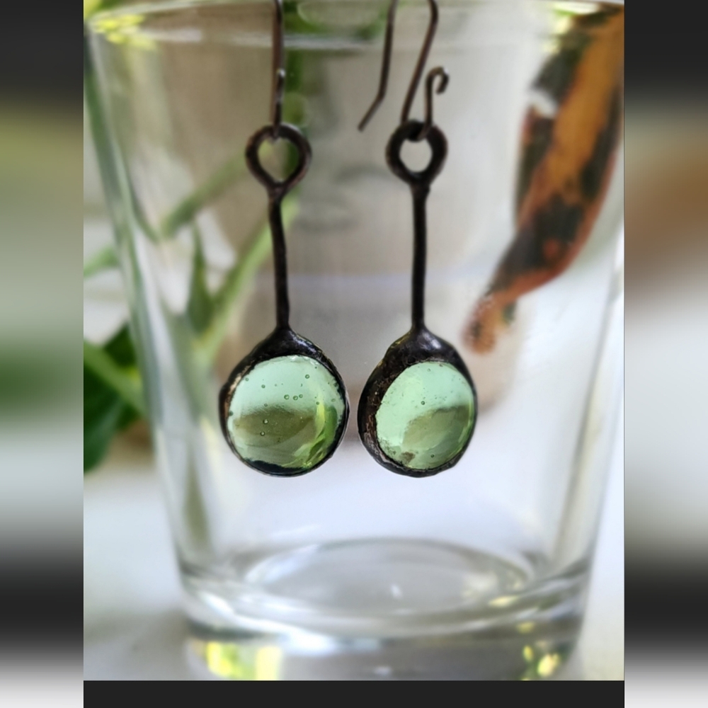 Artisan Fern Green Suncatcher Stained Glass Artisan Drop Earrings